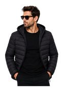Jaqueta Puffer Masculina Capuz Inverno -Impermeável Preta™