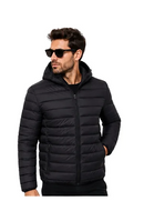Jaqueta Puffer Masculina Capuz Inverno -Impermeável Preta™