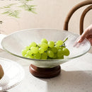 Prato de Frutas em vidro com base de madeira Decorativo para Mesa Posta