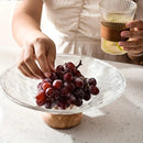 Prato de Frutas em vidro com base de madeira Decorativo para Mesa Posta